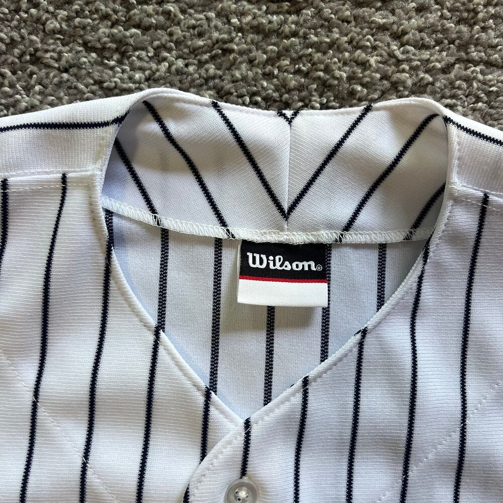 Vintage 90s Wilson New York Yankees Baseball Jersey Pinstripe White Black Sz 36 - Picture 5 of 8